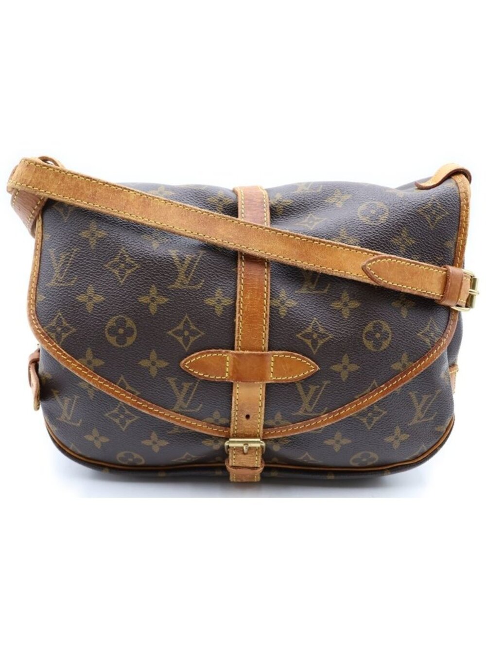 Louis Vuitton Monogram Saumur 30 Shoulder Bag Brown Leather Gold